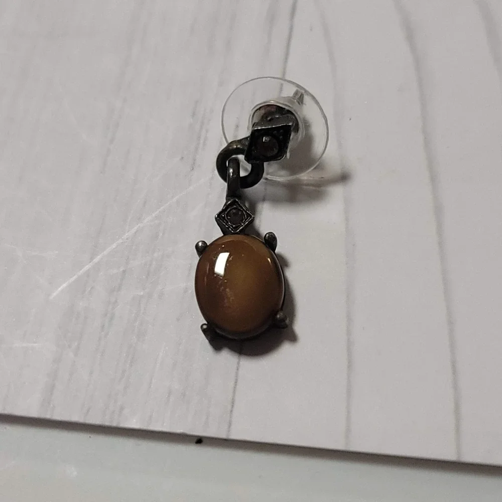 Vintage Gunmetal Brown Cabochon Drop Earrings Gothic Antique Style Dangle‎